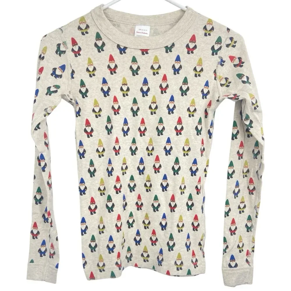 Hanna Andersson Holiday Gnome Long John Pajama Set‎ Cream Long Sleeve Kids 12
